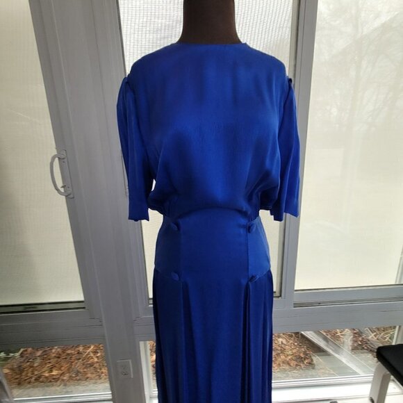 Vintage 100% Silk Blue Dress by Designer Frank Masandrea - MD/8 - Picture 9 of 12